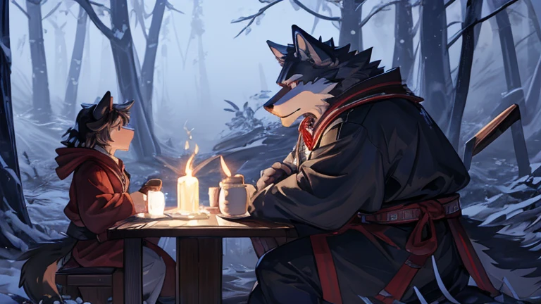 in the forest。night。fog。。Wolf。Dark fantasy。god。strongest。samurai。Castle。