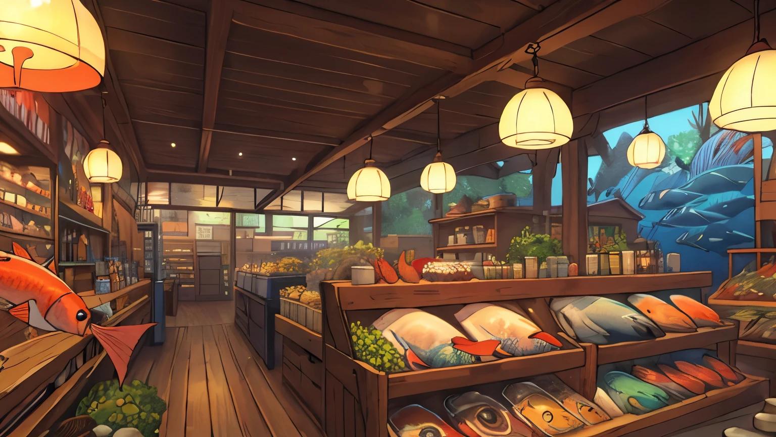 One Piece, big, fish shop