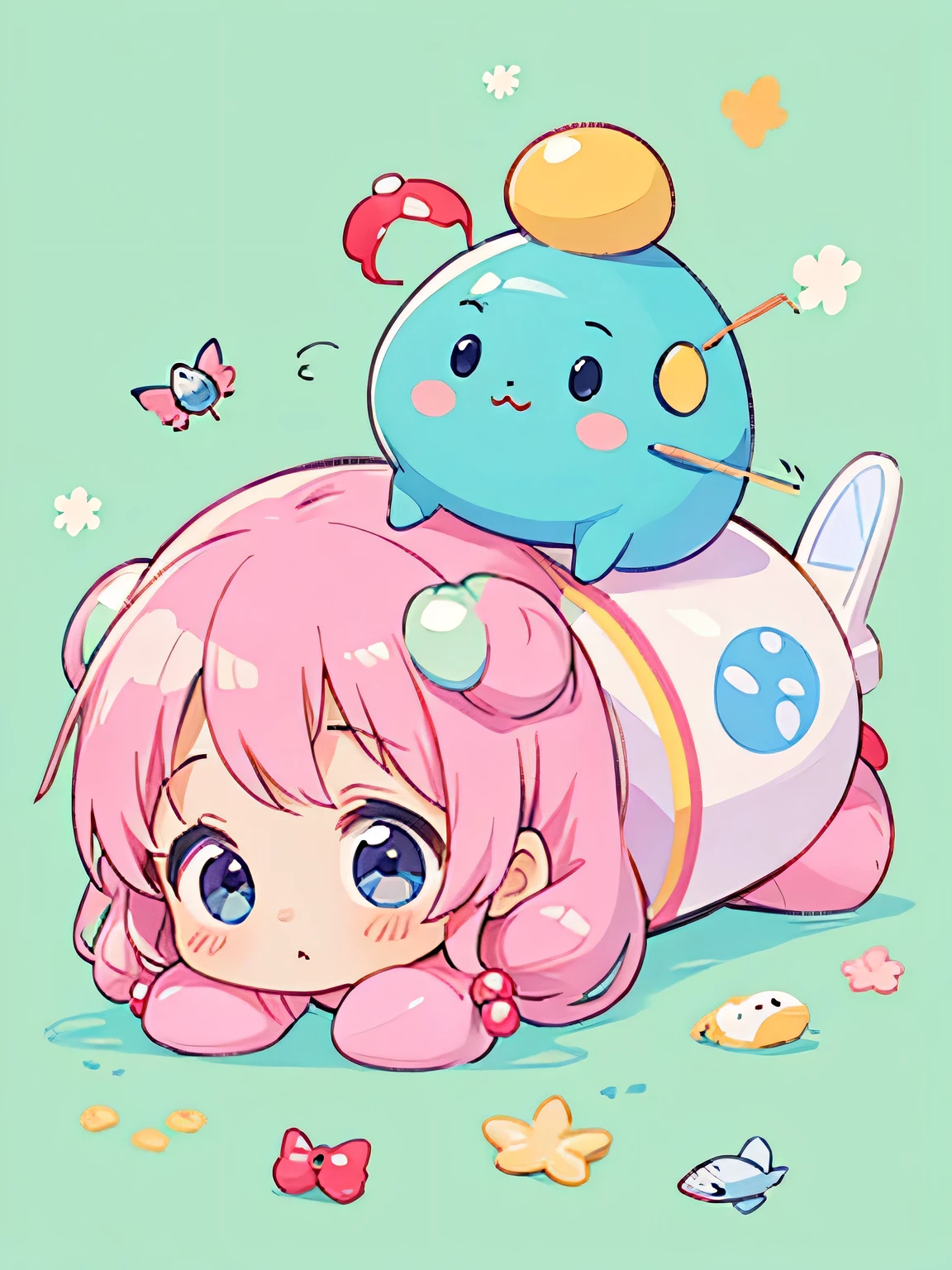 Momoko Sakura style, Kawaii Design, Chibi, hug、lovely colorful baby pillbug
