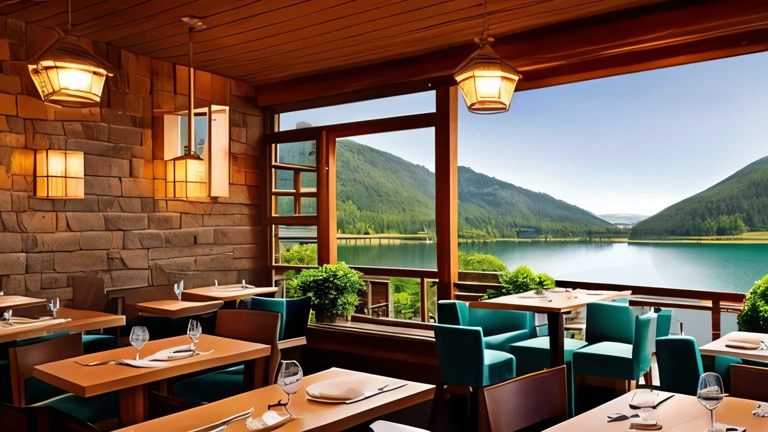 cheminée dans un restaurant chaleureux avec vue sur un lac, cadre hivernal, ambiance chaleureuse et paisible, ambiance chaleureuse, beautiful warm scene, pleasant ambiance chaleureuse, cadre cosy, Endroit confortable, Beautiful, detailed scene, environnement chaleureux, enchanted and comfortable scene, cozy cafe background, atmosphère relaxante, beautiful region of'hiver, belle ambiance, Ambiance chaleureuse, Environnement magique, belle ambiance