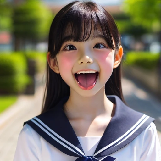 Japanese,,,Summer clothes,Sailor suit,Upper Body,Turn to the side,Look up,Please open your mouth wide,Please stick your tongue out to your chin,cute,
