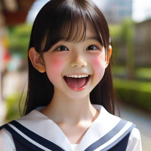 Japanese,,,Summer clothes,Sailor suit,Upper Body,Turn to the side,Look up,Please open your mouth wide,Please stick your tongue out to your chin,cute,