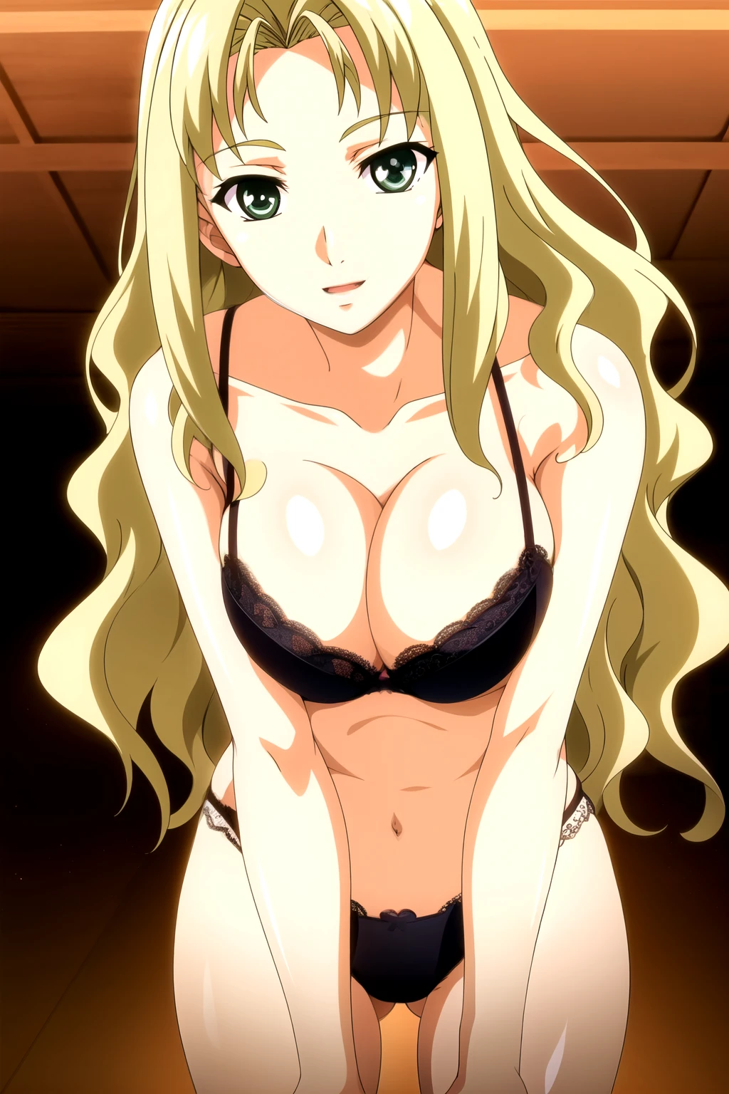 ((Correct Anatomy)),(Sleep on your back on a luxurious bed),(Female student)、((Maid clothes))、((Lace pantieini Pleated Skirt),(((Black Stockings))),((Lace bra)),((Spread your legs wide)),Ultra-high resolution,Mature Woman, Mature Woman, Very detailed,Sunburned skin,Brown Skin,((Sweat all over the body)), (Big Breasts),((Beautiful feet)),Perfect hands, Detailed fingers, Beautiful details, ((Long blonde hair)),((ponytail)),Black Choker, Earrings,loafers,Perfect Eyes, Captivating eyes,(Nipples are visible)