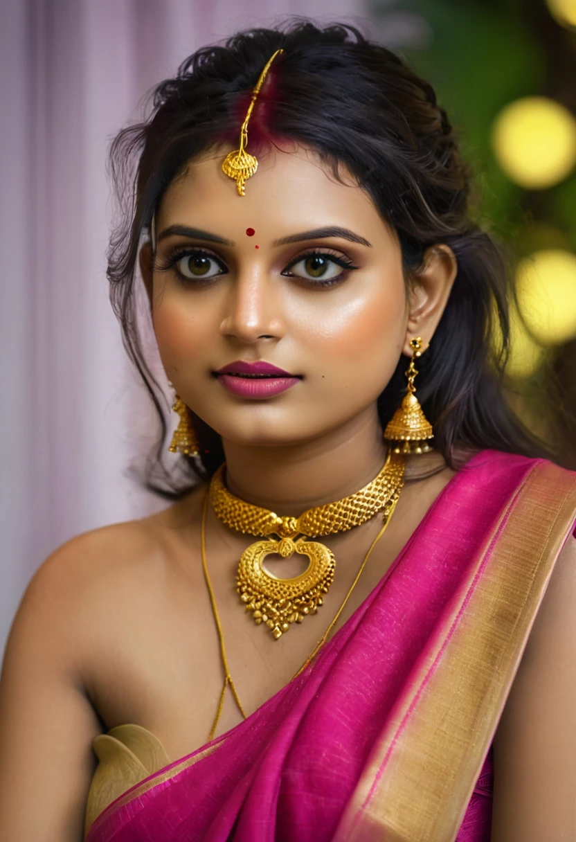 (best quality,4k,8k,highres,masterpiece:1.2),ultra-detailed,(realistic,photorealistic,photo-realistic:1.37),hot kerala girl in studio,20 years old,sexy wedding saree,firm breast,sexy ass,hourglass figure,slim body, honeymoon mood,sexy eyes,beautiful detailed lips,longeyelashes,medium breast,fit body,vivid colors,studio lighting,sharp focus,physically-based rendering,ultra-fine painting,professional,palette of warm tones,hints of gold,soft and sensual lighting