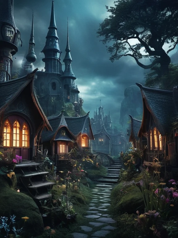 dreamscape a Surreal dreamscape of a dark scifi fairy village, filled with Mysterious mystery amidst fantastical elements that captivate viewers in an enchanting manner.
Surreal, Mysterious, dream-like, Mysterious, Fantasy, Very detailed,