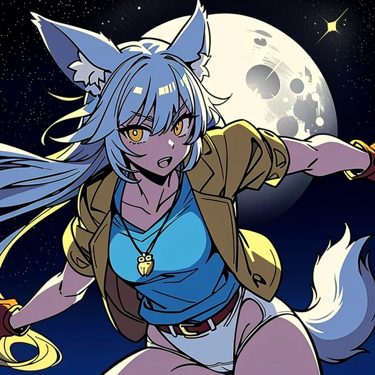 Barking at the moon,big space,Panties are flying,Wolf Man,Before transforming into a wolf,Handsome,Dandy