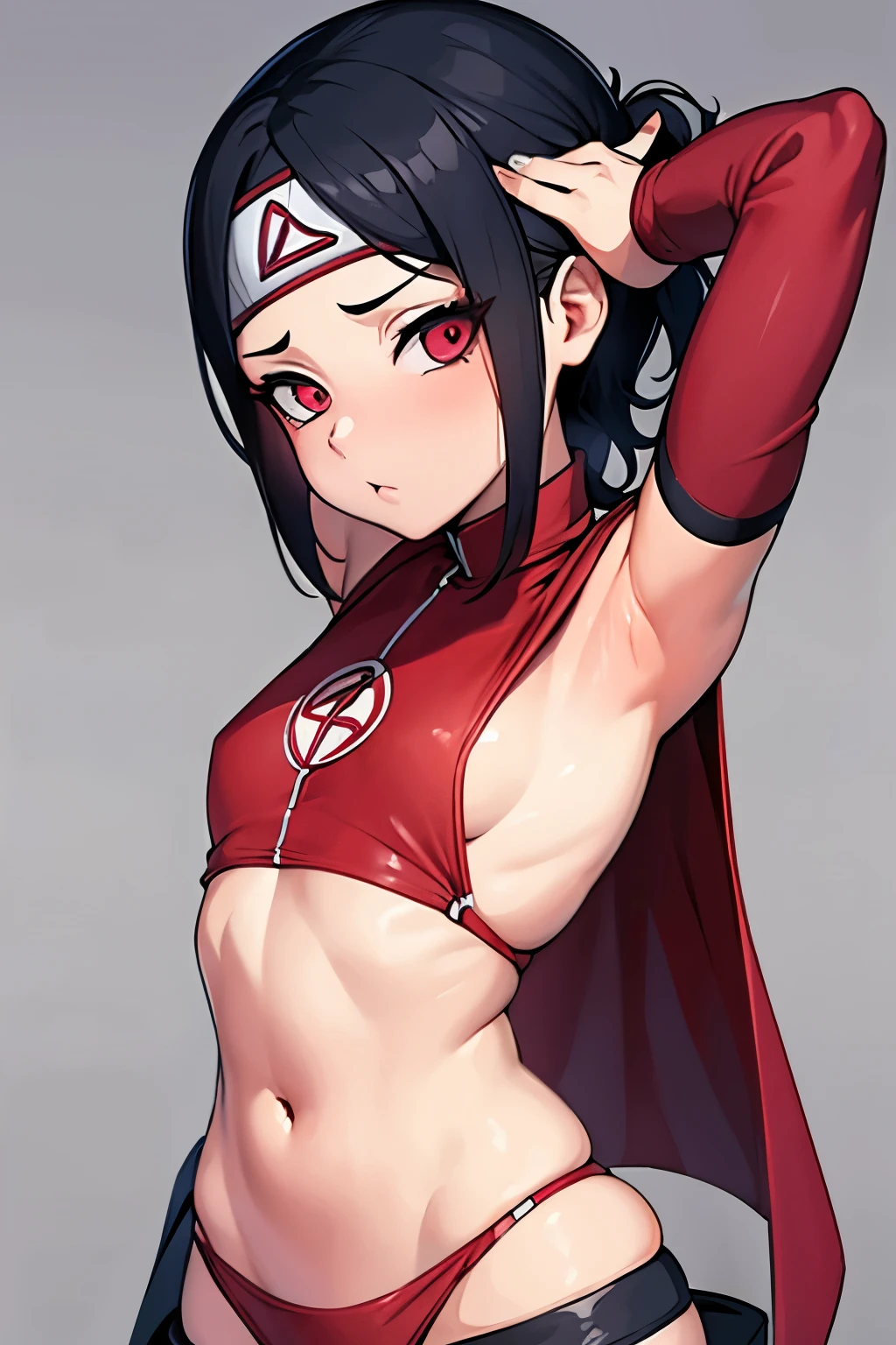 Little sarada  com uma camisa larga mostrando os seios pequenos, sideboob, Ahegao face, corpo inteiro, coxas grossas, cintura fina