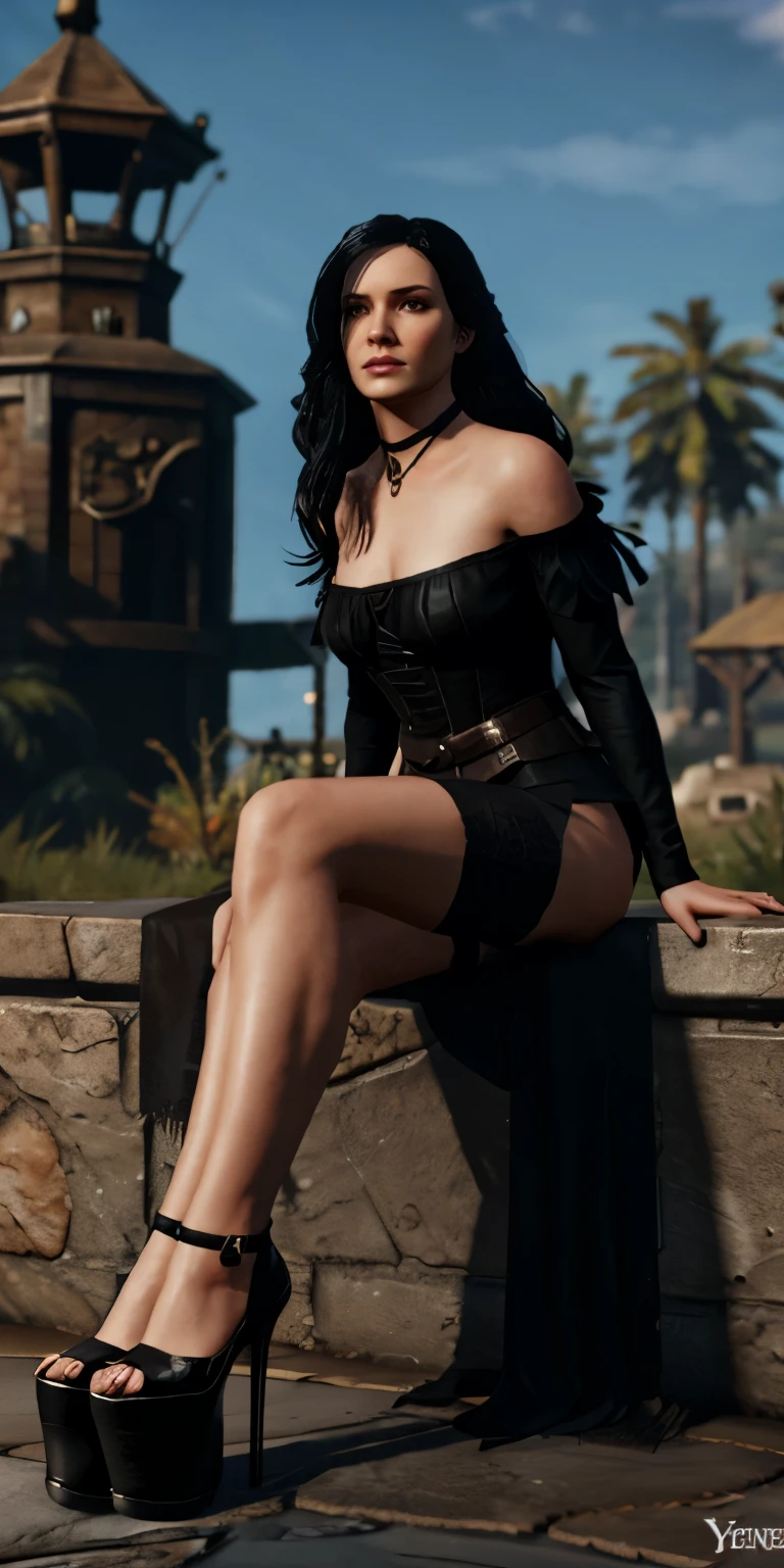 (cowboy shot), SFW, (masterpiece), (best quality: 2.0), (ultra highres: 1.0), detailed eyes, BREAK (((yennefer of vengerberg spreading her legs))), 1girl, long blonde hair, Hair band, (big boobs: 3), (huge tits: 2), (black medieval skirt: 3), (((long skirt))), (black stockings: 3), (garter belt: 3), (black tight top: 2), (((white panties))), gloves, boots BREAK (Morning sun, stunning view)