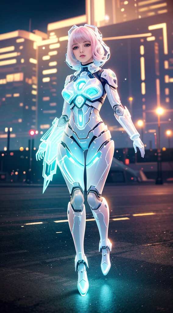 Translucent ethereal mechanical girl,Futuristic girl,Mechanical union city background,model shoot style, (extremely detaild的 CG unified 8k wallpapers), The beauty of abstract style,,hyper realisitc, 8K, super detailing, Best quality, Award-Awarded, Anatomically correct, 16k, super detailing
