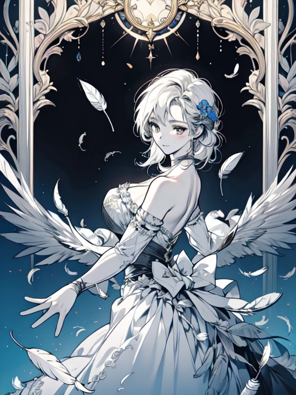 (masterpiece, top quality, best quality, official art, beautiful and aesthetic:1.2), (1girl:1.3), extremely detailed,(fractal art:1.1),(colorful:1.1)(flowers:1.3),highest detailed,(zentangle:1.2), (dynamic pose), (abstract background:1.3), (shiny skin), (many colors:1.4), (feathers:1.5), nsfw:1.5, cyber sttyle girl, 1girl, solo, short hair, in nightclub ,bar, bare shoulders, BREAK, rainbow hair,long hair, breasts out:2,portrait, (from above:1.2), medium breasts, beautiful breasts, monochrome, greyscale, midjourney, dancing pose