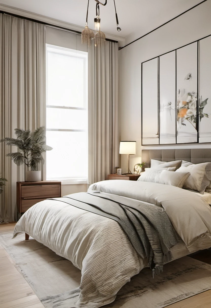 Beautiful minimalist American style private bedroom, tidy and well decorated ultra realistic