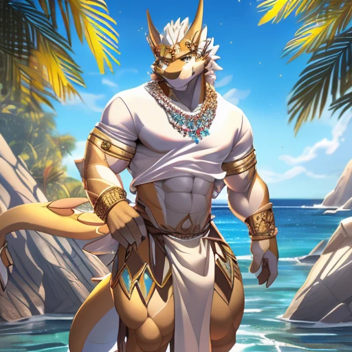 hi res,(((dragon))), ((( ))), anthro, , , ((((long loincloth)))), ((((lingerie bikini, s\ex\y bikini, side-tie panties, tiny black thong)))), (((( male, muscular male, anthro, , , )))), male, , anthro, , slim, Skinny, tail, adults, mature, (((male))), (((((((((solo))))))))) outside, plant, standing, sea, tree, (water), detailed background,by milkytiger1145,by takemoto arashi,by null-ghost, cold atmosphere, open smile, soft blush, , ((((((((wearing white tshirts)))))))), ((((((muscular thighs, thick thighs, wide hips)))))), (((((golden accessory, loincloth accessory, loincloth jewelry, jewels and ornaments for loincloth, s\ex\y loincloth, belly dancer outfit, long pelvic curtain, narrow loincloth)))))