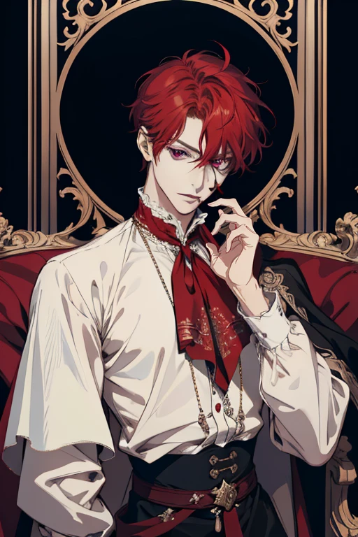 tmasterpiece, Best Quality1Boy, Vermilion hair, (scar on face:1.3), dark eyes, Victorian military clothing, bloods, upper-body, portraite of a,