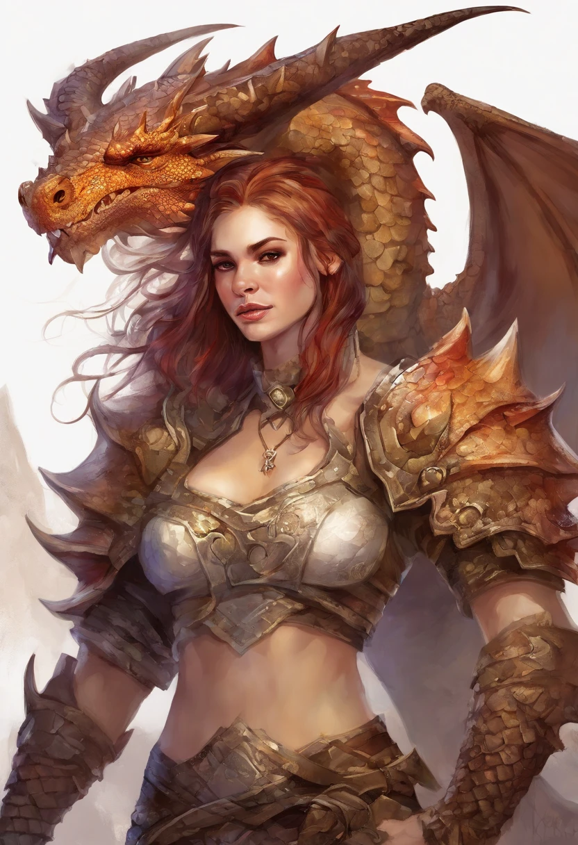 (Expensive), woman, 1 girl, One, far, , bracelets, multicolored hair, long hair, horns, The Dragon horns, anime style, high quality, Best quality, flaky skin, Scales, dark Scales, leg with Scales on the thigh, arms with Scales, face with Scales, dark skin, Scaly skin, Textured leather, The Dragon, paladin, warrior, Half plate, brown Scales, NFV
