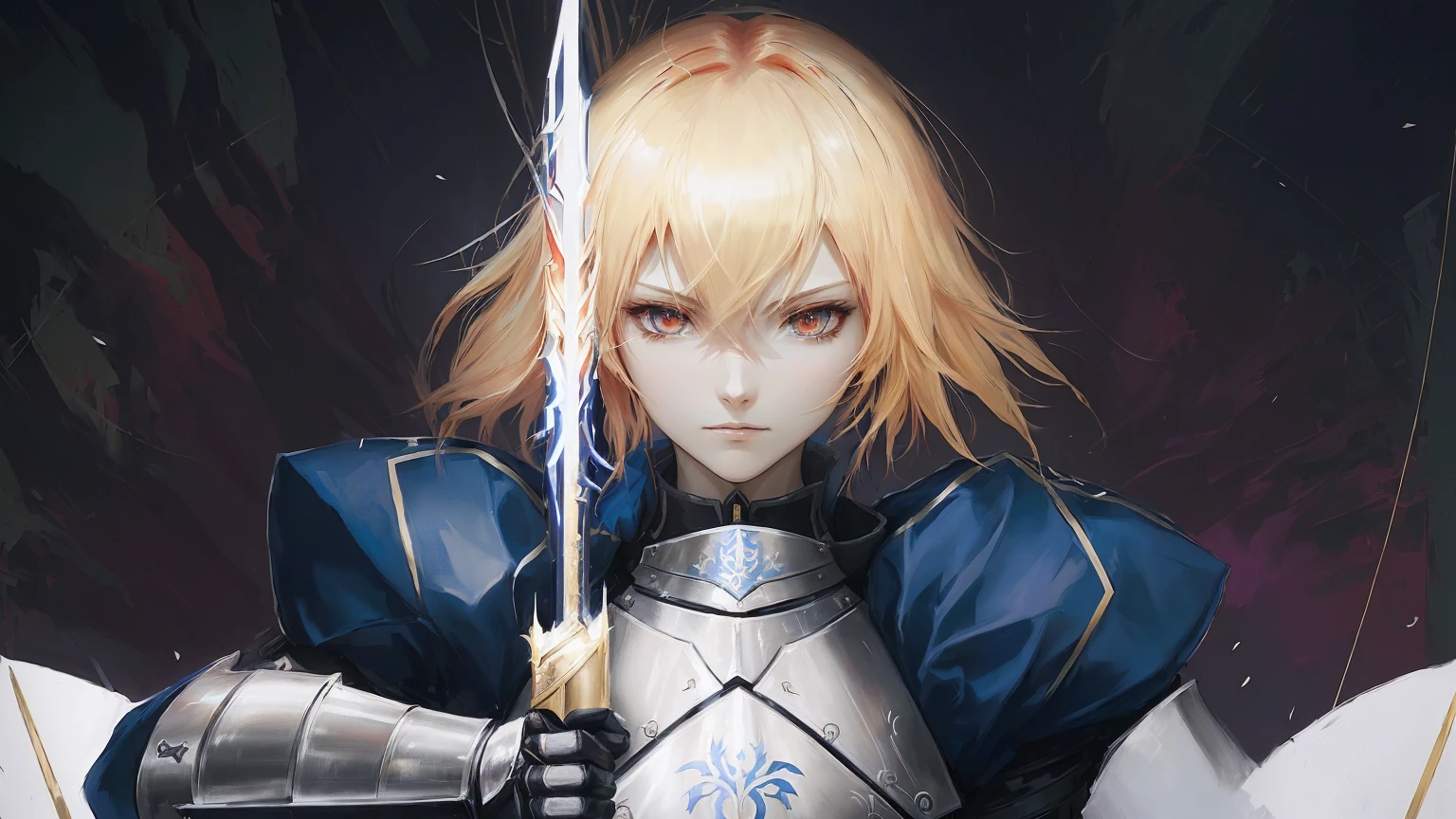 anime character red hair with sword and armor in front of a dark background, artoria pendragon, anime style like fate/stay night, fate zero, fate / stay night, fate/zero, fate stay night, inspired by Li Chevalier, fate grand order, portrait knights of zodiac girl, zerochan art, female protagonist 👀 :8, rapier