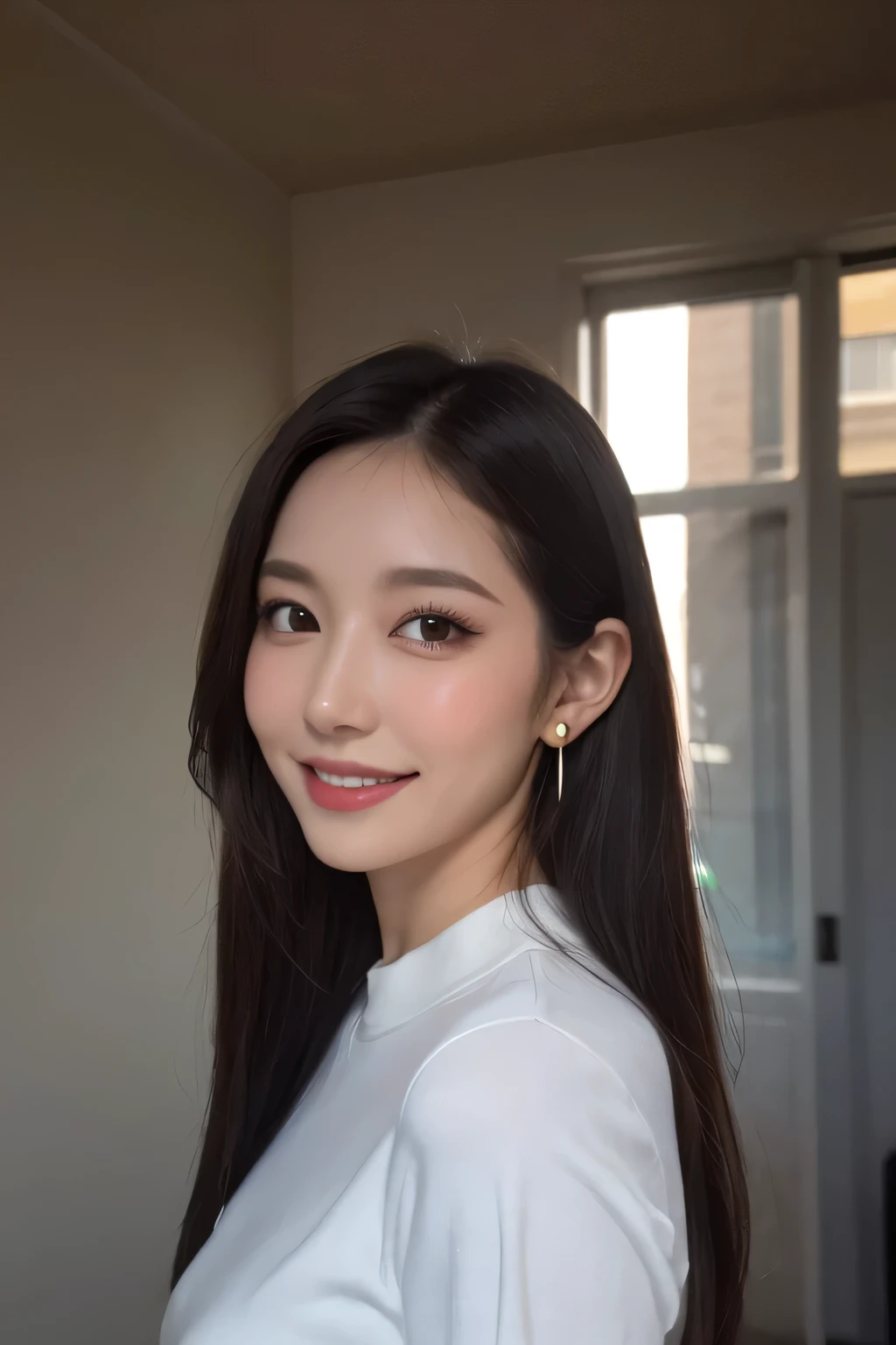 Black Hair, Hair ties, Long eyelashes, Round eyes, A light smile, Mole under the eye, Heart Earrings, A light smile, shy, Pursed lips, Surrealism, Cast a Shadow, Stereogram, throw, Atmospheric perspective, depth odebt debtield, debtirst-person view, debt/1.8, 8k, Super Detail, Accurate, highest quality, High resolution, highest quality,debtull body