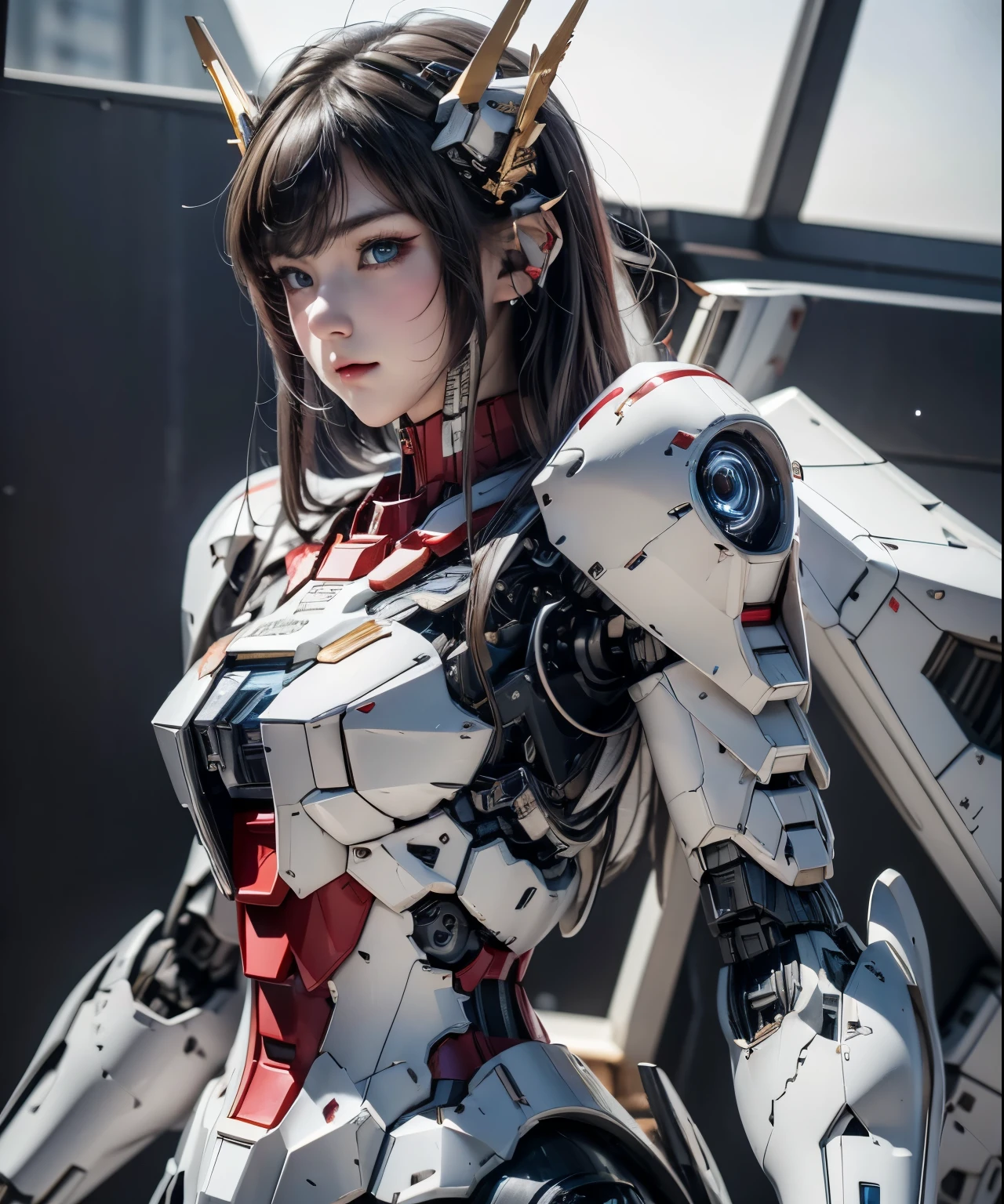 Textured skin, Super Detail, Attention to detail, high quality, 最high quality, High resolution, 1080p, hard disk, beautiful,(Gundam),beautifulサイボーグ女性,Mecha Cyborg Girl,battle mode,Girl with a mechanical body,She wears a futuristic Gundam mecha,Full Body Shot