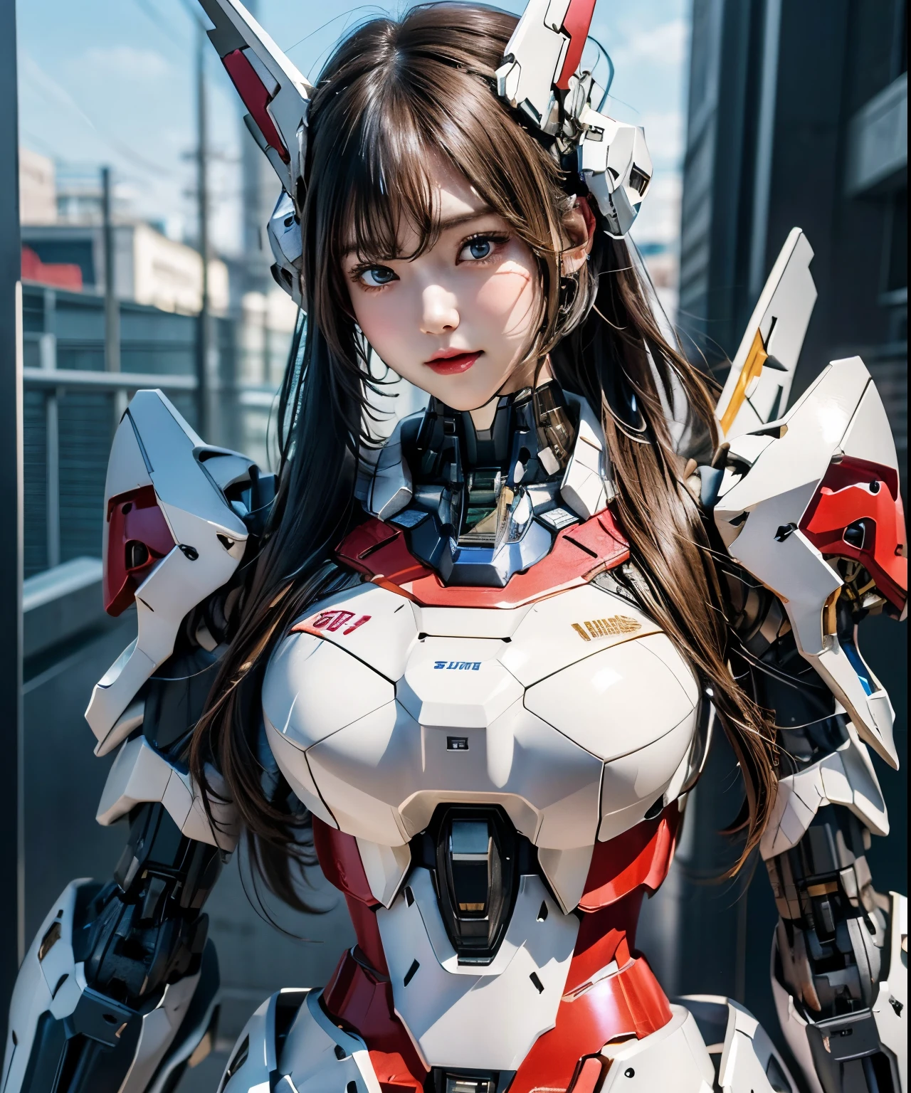 Textured skin, Super Detail, Attention to detail, high quality, 最high quality, High resolution, 1080p, hard disk, beautiful,(Gundam),beautifulサイボーグ女性,Mecha Cyborg Girl,battle mode,Girl with a mechanical body,She wears a futuristic Gundam mecha,Full Body Shot