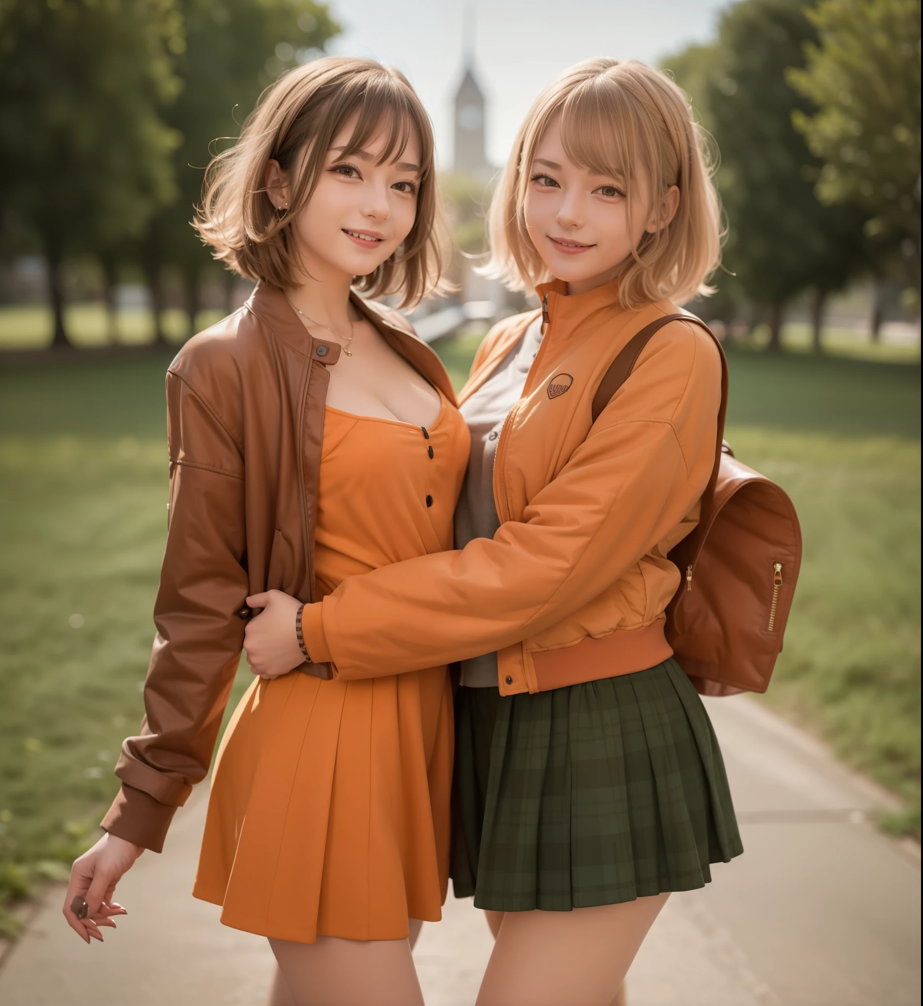 Female, Blonde, Smile, Orange jacket