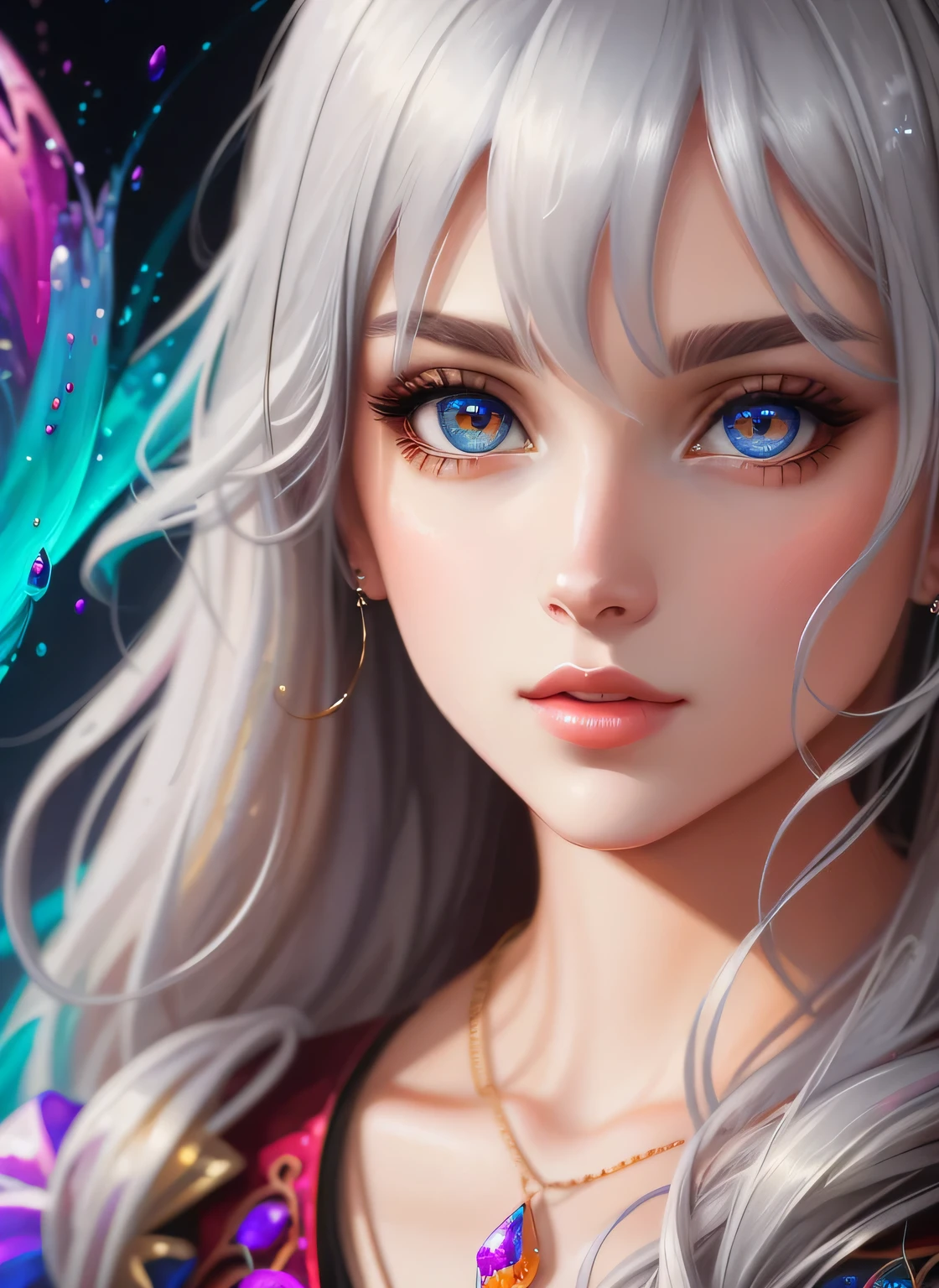 ((Best Quality)), ((Masterpiece)), (Real)), (Detail),Anime Style, (1 woman) Close-up portrait of a silver-haired pretty woman, beautifully shining eyes like crystal clear glass, 4K high-definition digital art, stunning digital illustrations, stunning 8K artwork, colorful digital fantasy art, colorful and bright, beautiful digital artwork, colorful digital painting, digital anime art, portrait of beautiful and pretty woman, 8k hd digital wallpaper art, digital painting