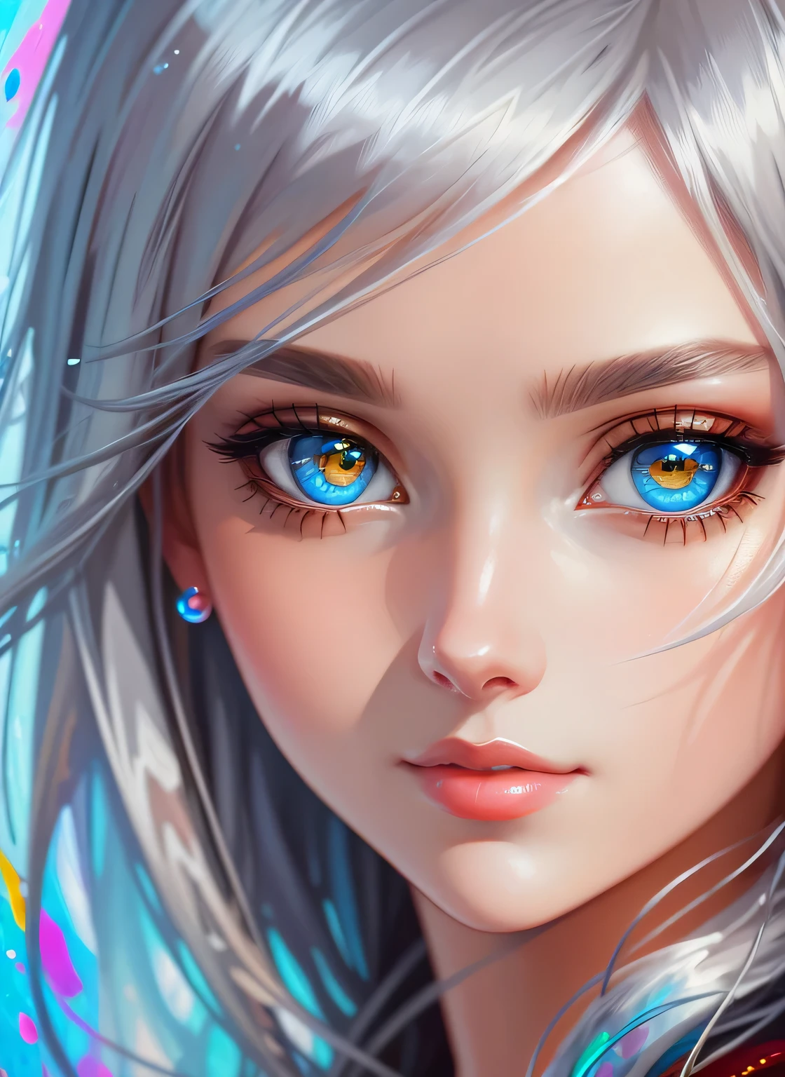 ((Best Quality)), ((Masterpiece)), (Real)), (Detail),Anime Style, (1 woman) Close-up portrait of a silver-haired pretty woman, beautifully shining eyes like crystal clear glass, 4K high-definition digital art, stunning digital illustrations, stunning 8K artwork, colorful digital fantasy art, colorful and bright, beautiful digital artwork, colorful digital painting, digital anime art, portrait of beautiful and pretty woman, 8k hd digital wallpaper art, digital painting
