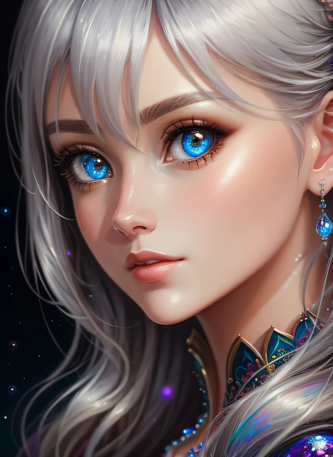 ((Best Quality)), ((Masterpiece)), (Real)), (Detail),Anime Style, (1 woman) Close-up portrait of a silver-haired pretty woman, beautifully shining eyes like crystal clear glass, 4K high-definition digital art, stunning digital illustrations, stunning 8K artwork, colorful digital fantasy art, colorful and bright, beautiful digital artwork, colorful digital painting, digital anime art, portrait of beautiful and pretty woman, 8k hd digital wallpaper art, digital painting