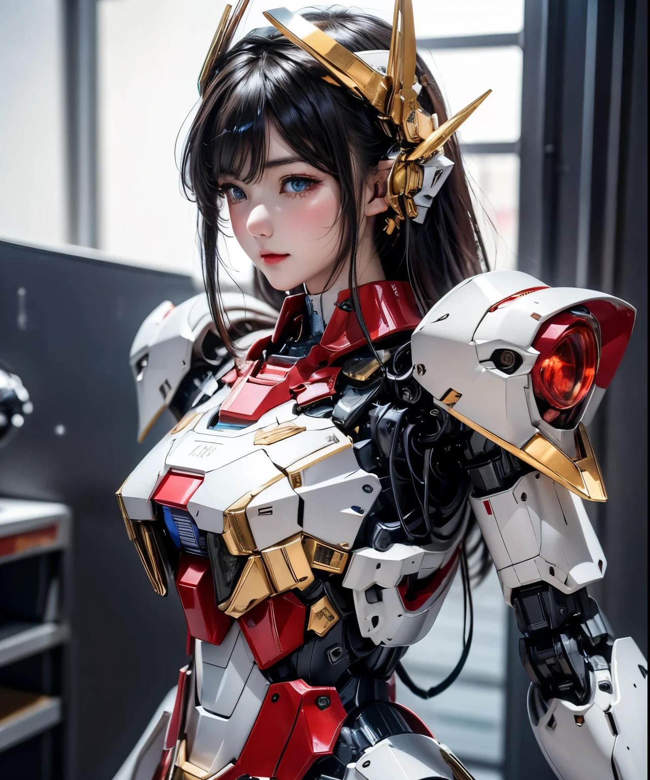 Textured skin, Super Detail, Attention to detail, high quality, 最high quality, High resolution, 1080p, hard disk, beautiful,(Gundam),beautifulサイボーグ女性,Mecha Cyborg Girl,battle mode,Girl with a mechanical body,She wears a futuristic Gundam mecha,Full Body Shot