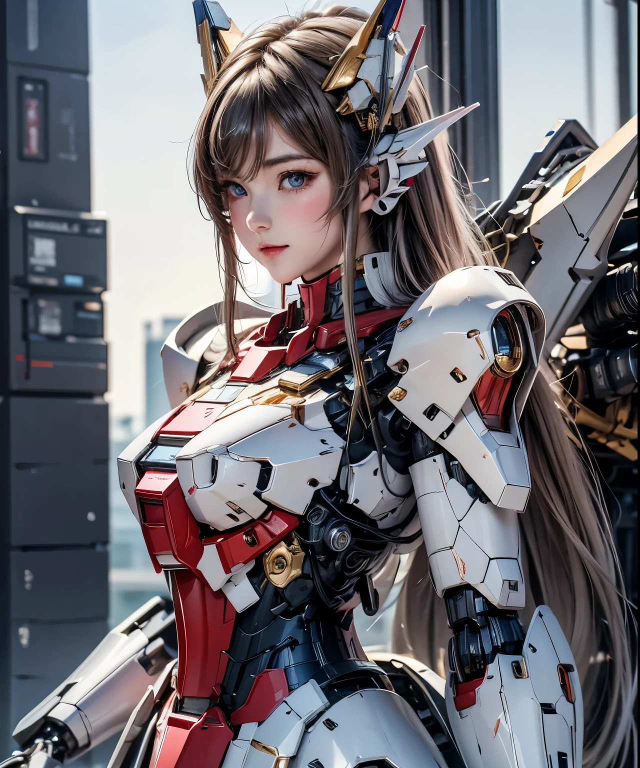 Textured skin, Super Detail, Attention to detail, high quality, 最high quality, High resolution, 1080p, hard disk, beautiful,(Gundam),beautifulサイボーグ女性,Mecha Cyborg Girl,battle mode,Girl with a mechanical body,She wears a futuristic Gundam mecha,Full Body Shot