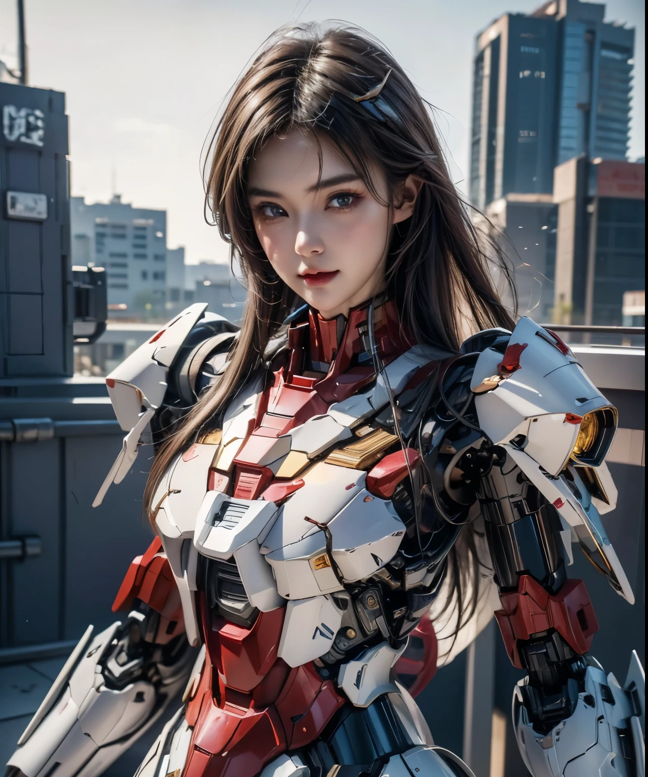 Textured skin, Super Detail, Attention to detail, high quality, 最high quality, High resolution, 1080p, hard disk, beautiful,(Gundam),beautifulサイボーグ女性,Mecha Cyborg Girl,battle mode,Girl with a mechanical body,She wears a futuristic Gundam mecha,Full Body Shot