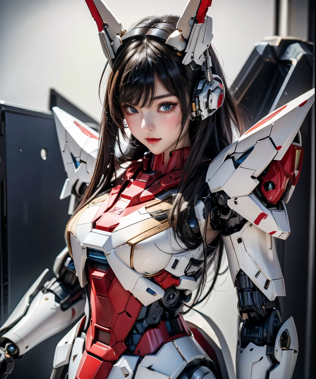 Textured skin, Super Detail, Attention to detail, high quality, 最high quality, High resolution, 1080p, hard disk, beautiful,(Gundam),beautifulサイボーグ女性,Mecha Cyborg Girl,battle mode,Girl with a mechanical body,She wears a futuristic Gundam mecha,Full Body Shot