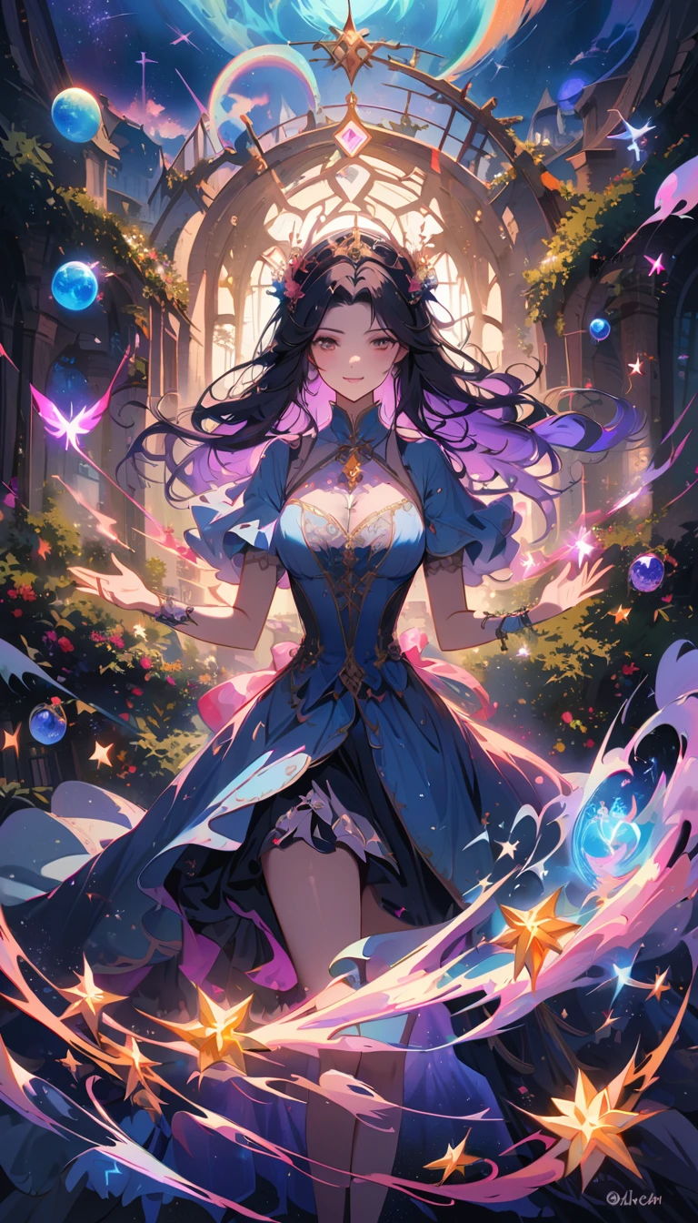 transparent,amazing,半transparent,Luminescence的,Ethereal,spooky,Luminescence,charming,Enchanting,The beauty of illusion,Celestial Phenomenon,Amazing female magician floating above the city,Float gracefully,charming光环,Mysterious charm,charming外表,Astrology magic circle,Magic circle of zodiac,Divine Power,Cosmic Energy,Magical power,connect,Otherworldly scenes。