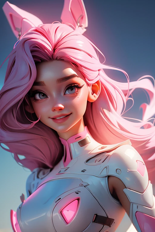 dynamic lighting, ((Un estudio en rosa)), Una princesa barbie, fondo rosa, Cara delicada, piel blanca(lindo:1.3), (pale skin:1.1), (sonrisa suave:1.1), cara detallada, textura de piel detallada, Rayo de sol, por Ilia Kuvshinov, nina masic, natural lighting, subsurface dispersion, florido, cabello rosado, tiro de vaquero, atmospheric perspective, retina, Piel texturizada, anatomically correct, mejor calidad, premiado