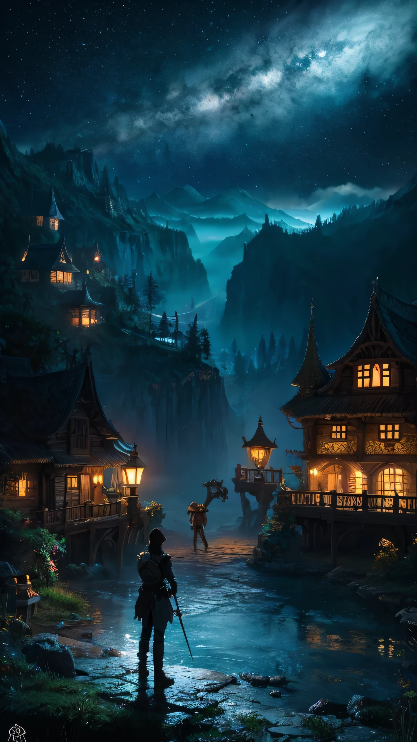 Highest quality,Fantasy,Night view