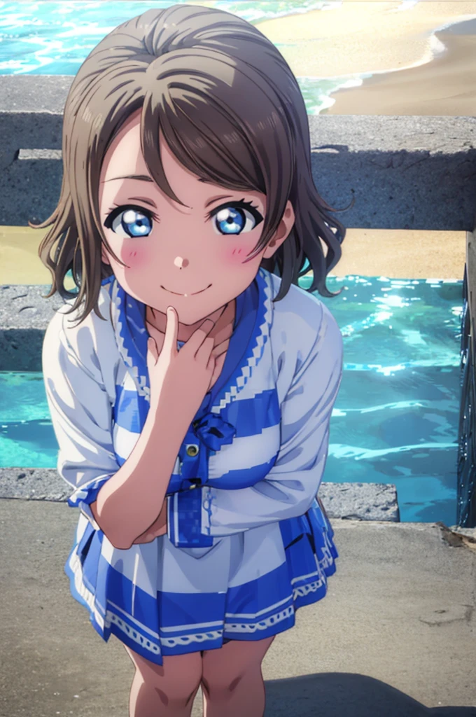 (((pixel-perfect, detail-perfect))), solo, 1girl, you watanabe, smile, underwear, pool, ultra High Qality