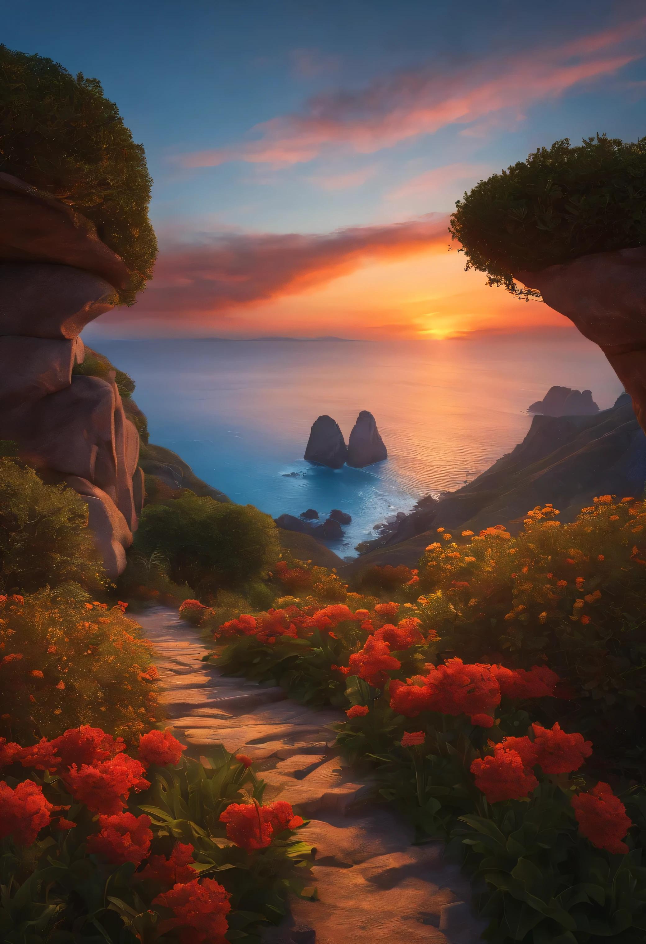 Highest quality,Fantasy,blocky,Sunset