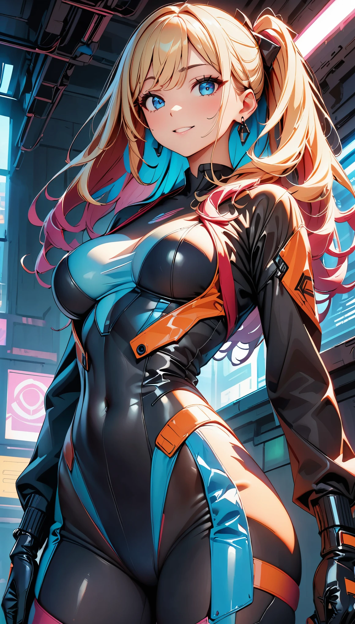 (highest quality:1.2, Very detailed, Latest, Vibrant, Super Detail, High Contrast, masterpiece:1.2, highest quality, Best aesthetics), cyberpunk suit,cyberpunk design,comic style,excellent body lines,well-equipped attire, amazing feminine silhouette, special operative, vibrant colors, immersive lighting