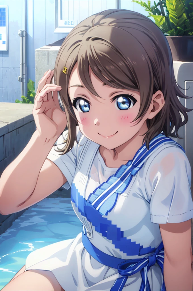 (((pixel-perfect, detail-perfect))), solo, 1girl, you watanabe, smile, Summer