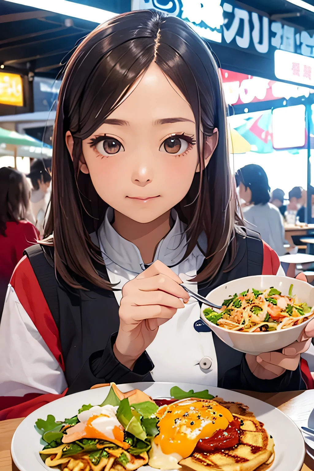 highest quality、High resolution、Detailed Background、(Beautiful face in every detail:1.4)、Anatomically correct、(Draw the usual number of fingers:1.2)、(Detailed facial expressions)、(Detailed eyes:1.2)、(Detailed eyes:1.2)、Beautiful, smooth skin、Teenage beauty、(Three Women)、(Huge breasts:1.2)、(Highly detailed face:1.4)、Cute color hair color、Bobcut、Braided long hair、Wavy Hairstyle、well-groomed eyebrows、Perfect body line、Sailor suit、White sailor collar、Checkered pleated skirt、White knee-high socks、In a joking manner、Food Festivals、Cowboy Shot、
(Three beautiful girls enjoying Food Festivals:1.5)、
Food festivals are often held in parks, event spaces, outdoor venues, and other locations that require a lot of space.、Sometimes it is held in urban areas or tourist spots.、
Popular local restaurants, famous restaurants, food trucks, etc.々Many restaurants will participate、
Gourmet bloggers and chefs gather here, so you can enjoy a wide variety of cuisine.、
A variety of dishes are offered、Okonomiyaki、waffle、Ice cream and other products from Japan and overseas々You can enjoy a wide variety of cuisines、
Food Festivals are popular events and are expected to be crowded.