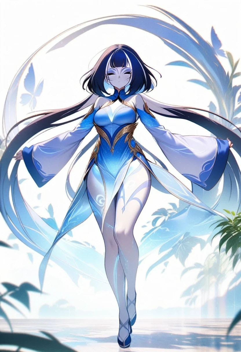 ((High-quality CG, naoki saito style), (one female), full body picture, character standing painting, a beautiful fairy dancing in the magnificent sky, beautiful and gorgeous posture, beautiful appearance like a flower, dressed in gorgeous clothes, like the first bloom of snow lotus, eyes shining happily, full of light, brilliant magic array surrounding, containing oriental aesthetics, gorgeous fairy clothes, exquisite posture, long hair like a waterfall, white light flashing, dreamy clouds, C4D, OC rendering, movie edge light, fine light, masterpiece, super detail, epic composition, ultra HD, high quality, 32k, fu hua, honkai impact 3, detailed eyes, gorgeous anime eyes, ask eyes