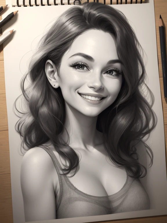 drawing with charcoal pencils, 4k, drawing of a woman with a big smile on her face, cartoon!!!, self - portrait!!!!, artist sketch, inspired by Nil Gleyen, portrait!!!!!!, ( (portrait)), art, charcoal portrait, pencil and charcoal, realistic sketch, art sketch, Art admirer, charcoal sketch, portrait, A pencil drawing, by Géza Udvary