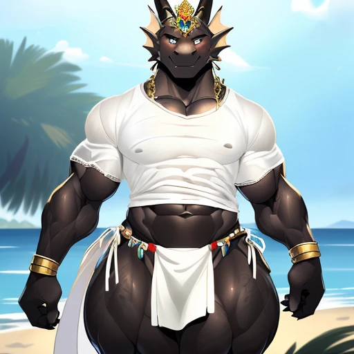 hi res,(((dragon))), ((( black body))), anthro, , , ((((long loincloth)))), ((((lingerie bikini, s\ex\y bikini, side-tie panties, tiny black thong)))), (((( male, , anthro, slim, skinny, )))), male, , anthro, , slim, Skinny, tail, adults, mature, (((male))), (((((((((solo))))))))) outside, plant, standing, sea, tree, (water), detailed background,by milkytiger1145,by takemoto arashi,by null-ghost, cold atmosphere, open smile, soft blush, , (((((((((((wearing white tshirts))))))))))), (((((((((muscular thighs, thick thighs, wide hips))))))))), (((((golden accessory, loincloth accessory, loincloth jewelry, jewels and ornaments for loincloth, s\ex\y loincloth, belly dancer outfit, long pelvic curtain, narrow loincloth)))))