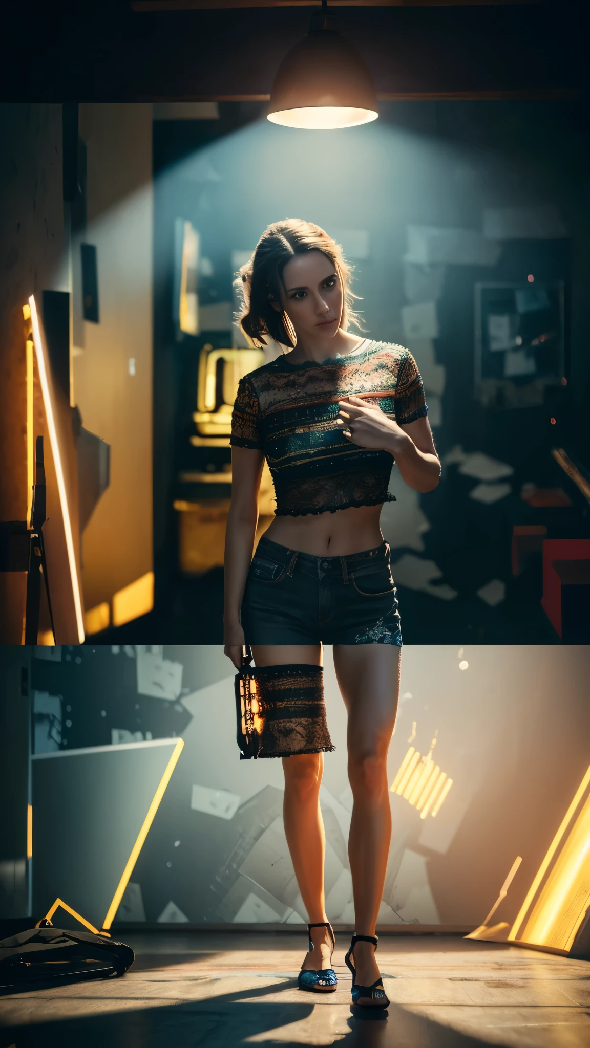 (Highly detailed CG Octane render 8k wallpaper), The most beautiful works of art in the world, A full-body shot of GITSKrystenR looking at the camera, (Browsing Caution:0.75), Full Dynamic Color, Complex, Attention to detail, Sharp focus, dramatic, Photorealistic Paintings by Greg Rutkowski