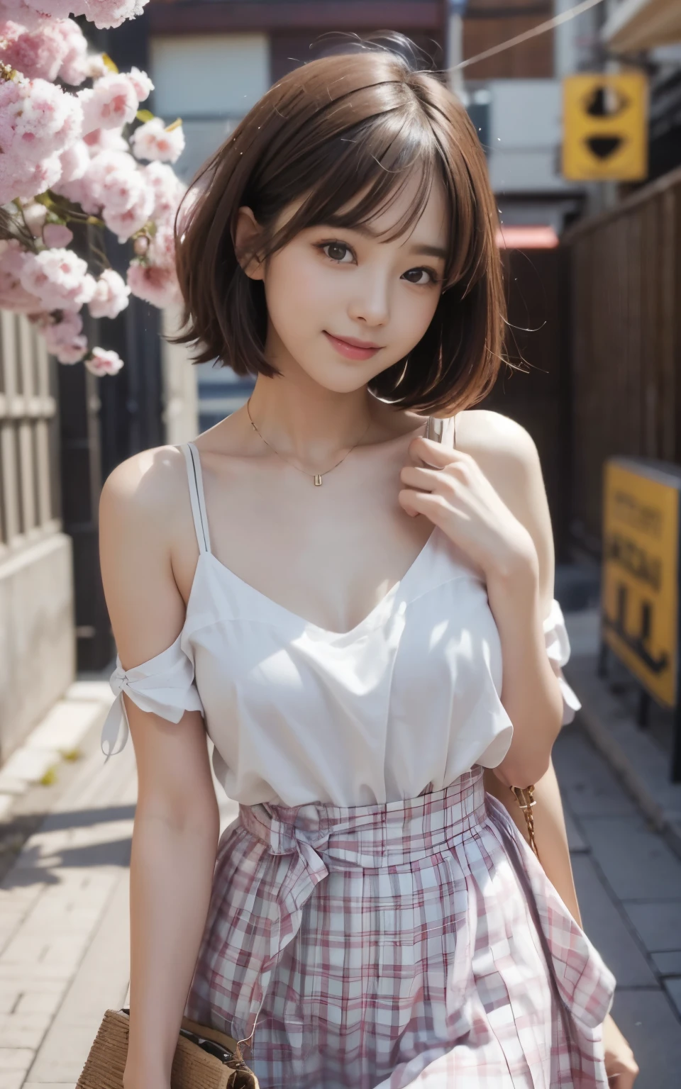 ((Top quality, 10, Masute Piece: 1.3, RAW photo)), crisp focus: 1.2, (1 AESPA Girl :1.1), bara, (Realistic, photorealistic portrait: 1.37), (face focus: 1.1), cute face, Hyperdetailed face, (Tangle short hair: 1.2), A small smile, Small breasts, flat chest, (Cornelian cherry: 1.5), ruffle skirt, Multi-layer skirt, chiffon skirt, breeze, thights, Cafe, bar, book, floral, lily