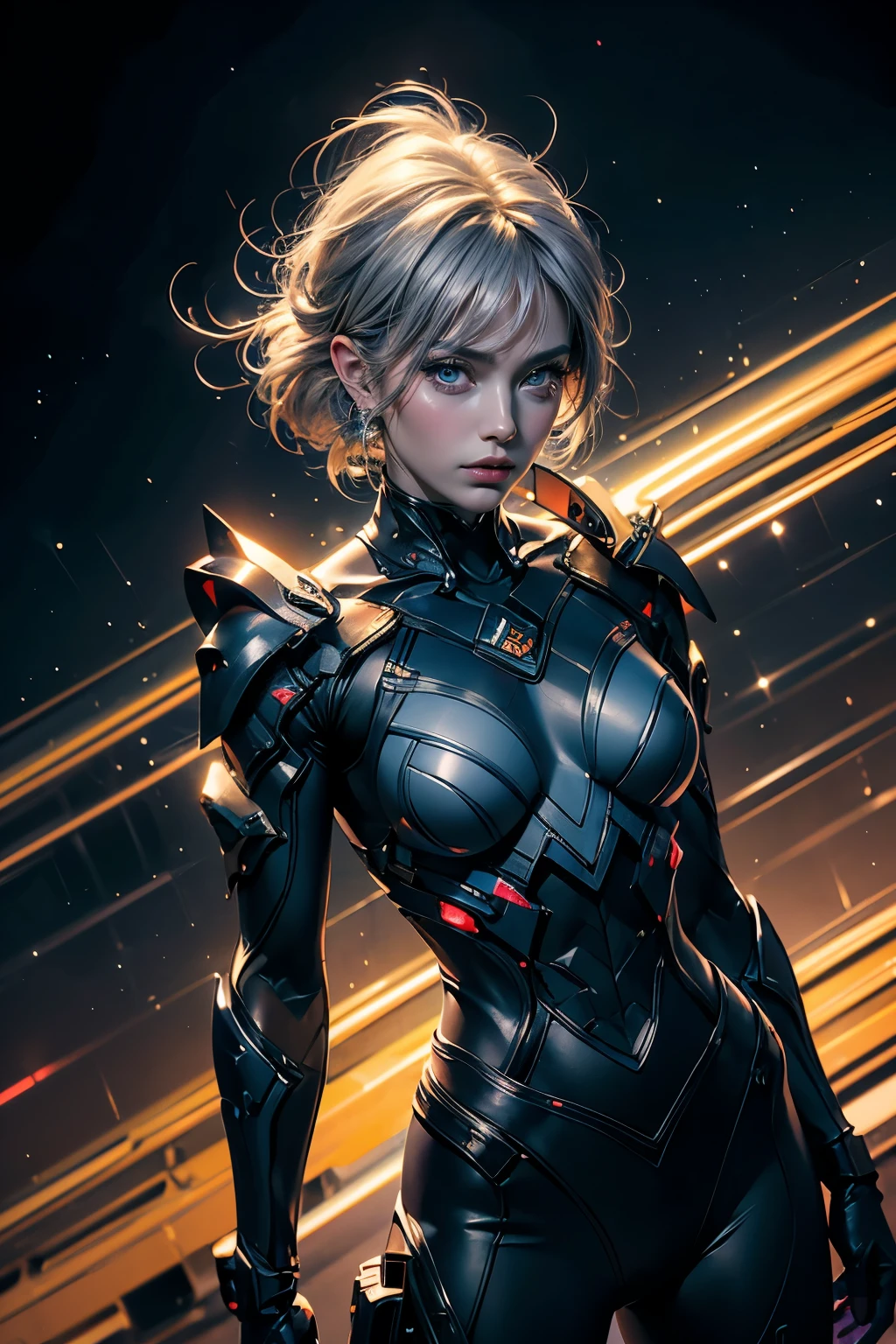 CG Mecha, Beautiful Eyes, Two people、Upper Body, （Mechanic Armor）, Portraiture,jet suit、patrol、 Police Officer、perfection、Neon Light, 8k, born, highest quality, Tabletop, 超A high resolution, colorful, (medium wide shot), (Dynamic Perspective), Sharp focus , (Depth of written boundary, Bokeh:1.3),rossdraws cartoon vibrant、Contemporary art, Highly detailed eyes and face,Ninja Artist, Beautiful fine details、iron, Trim Gear:1.2), ((Tabletop, highest quality)), Detailed Background, Inside the spaceship、Grab your weapon、（Gray Hair）、blue eyes、born物発光、Crescent Moon、Fantasy,masterpiece,Plug in、spectrum、confusion、kaleidoscope