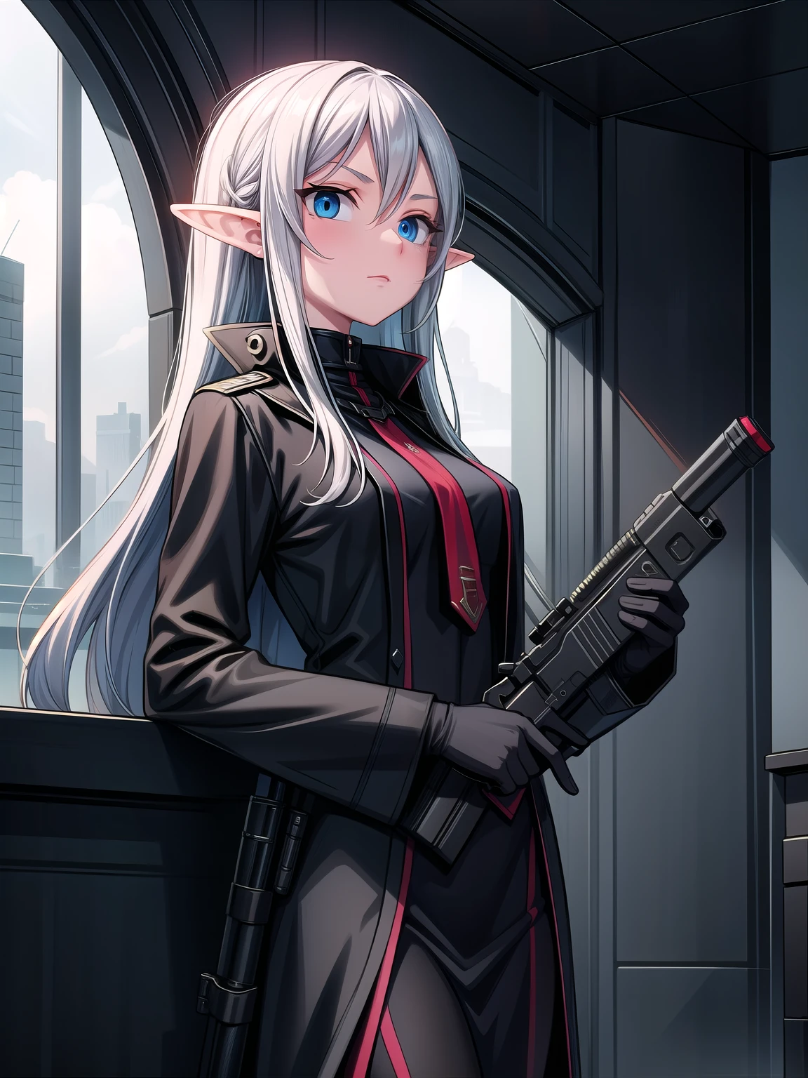 (elf:1.0), (futuristic:1.0), (spy assassin outfit:1.2)