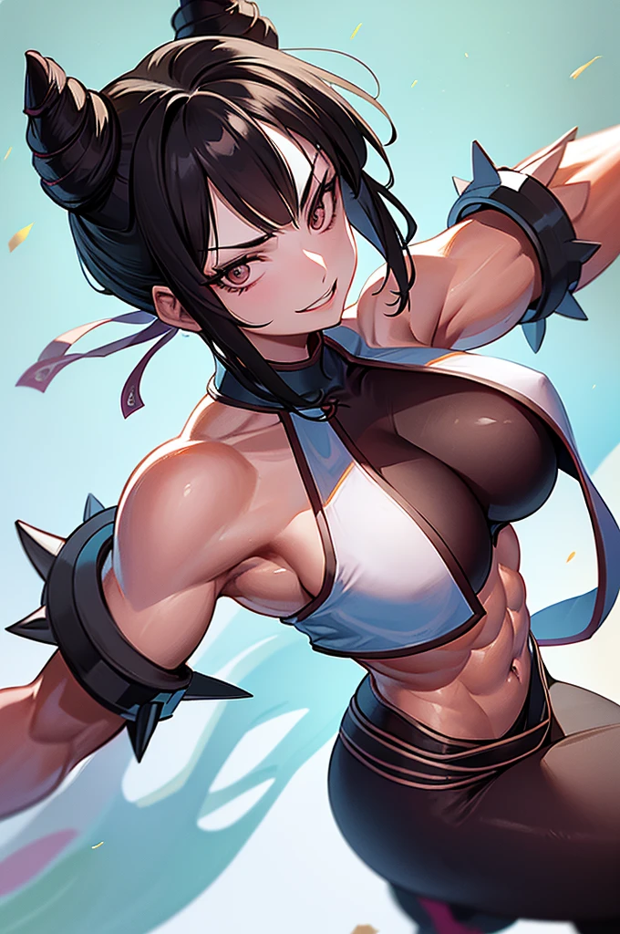fitness,mulher jovem,short black hair , badass , full ancient armor,coxas torneadas,Evil Smile,juri han,chifres de cabelo,detalhes do corpo,low yellow lighting,raios de luz
belo corpo detalhado