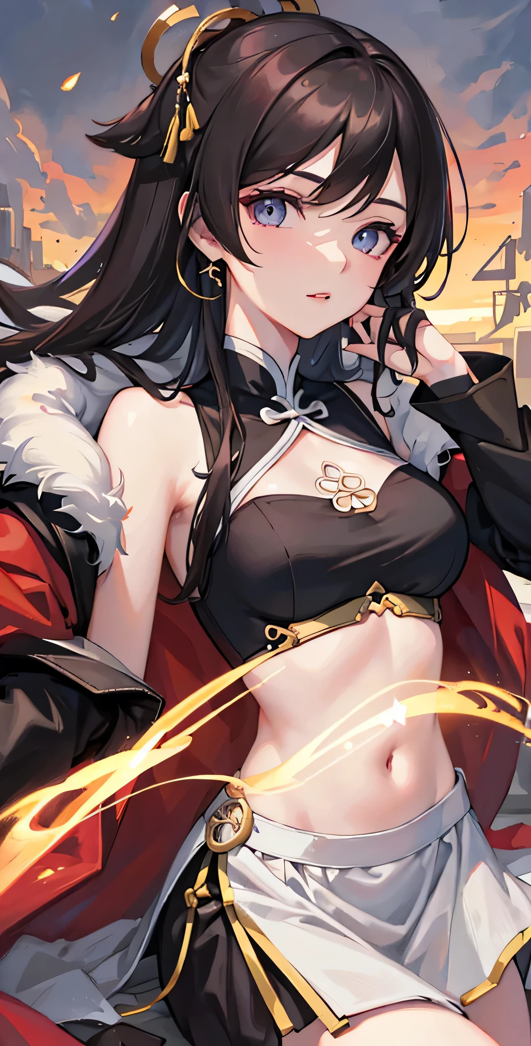 best qualtiy,tmasterpiece,Ultra-high resolution,(realisticlying:1.4),xiuxian,arma,Detal Face, 1girll,solo,arma,,(Magical Circle:1.2),xiuxian,The upper part of the body,a beauty girl,A half body,jacket