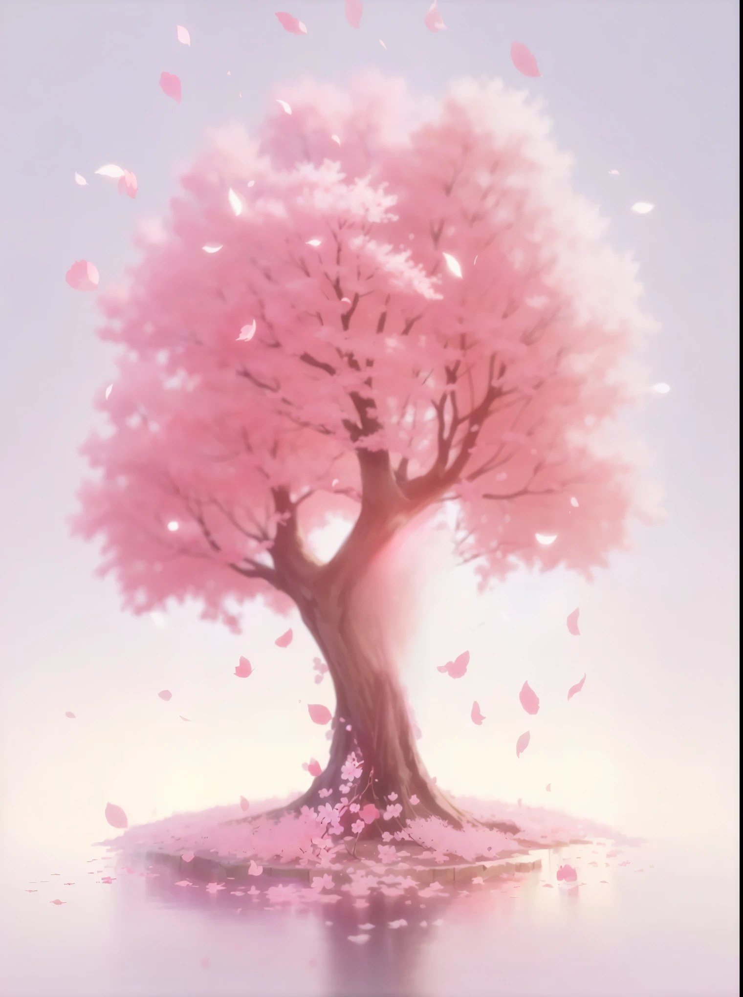A tree with pink flowers on an island, Cherry blossoms花瓣围绕着她, Cherry blossoms树, Cherry blossoms tree, Cherry blossoms falling, Anime beautiful peaceful scene, Cherry blossoms, Anime Background, A beautiful tree, Cherry tree, Produced in collaboration with Anime Painter Studio, Pink Zen Style, Fantasy tree, Magic tree, 茂盛的Cherry blossoms, Anime Background art