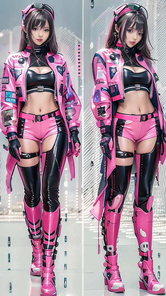 (Realistic:1.3, 16k, highest quality, masterpiece, Ultra-high resolution), ((rain, From below)), Perfect dynamic composition:1.2, (Modern futuristic city at night, Expressions of sadness:0.5, motorcycleを運転する:0.5), Highly detailed skin and facial textures:1.2, Young Japanese Woman, Incredibly slim body, Fair skin, Sexy beauty, Very beautiful face, beautifully、aesthetic, (Pink tight skirt, Wear cyberpunk clothes), (Shapely breasts, Chest gap), (Big eyes that exude beautiful eroticism, Lips that exude beautiful eroticism), necklace, Earrings, bracelet, wedding ring, Shoulder bag, clock, sunglasses, motorcycle, Cowboy Shot