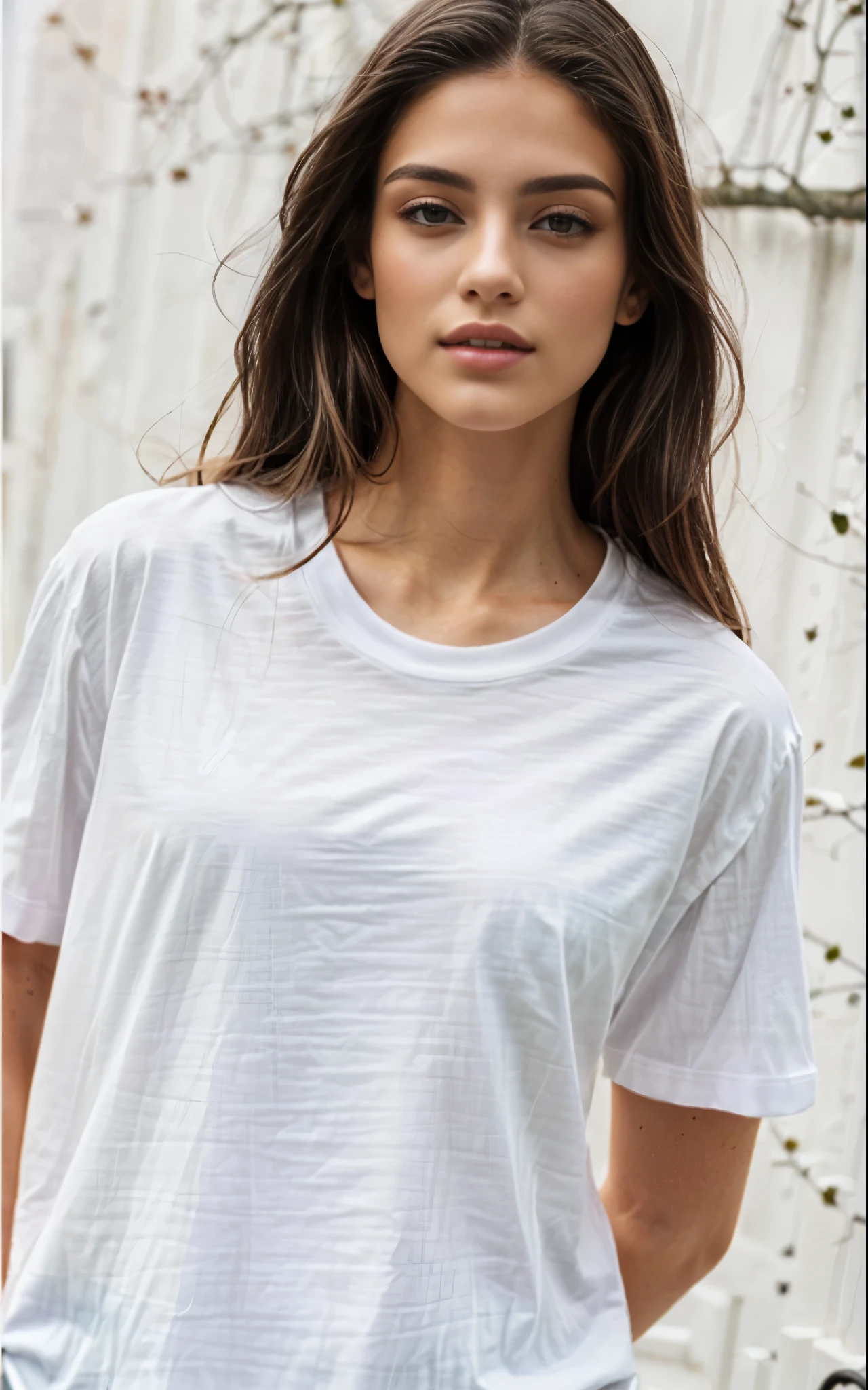 a woman wearing a camiseta branca and black pants, camiseta branca, vestido com uma camiseta branca, camiseta branca, camiseta branca, plain camiseta branca, dressed in a camiseta branca, Roupas Brancas, Topo branco, camisa branca, Roupas brancas, fine camisa branca, roupas brancas da moda, wearing camisa branca, wearing a camisa branca